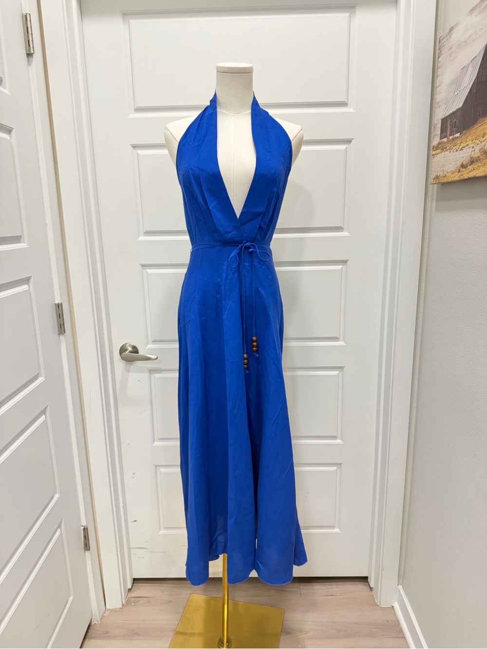 Zara Blue Halter Maxi Dress with Tie Waist - Picture 3 of 11